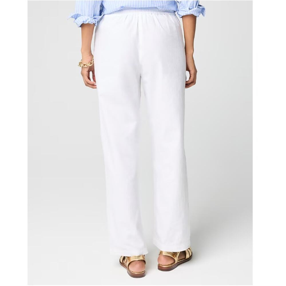 J CREW White Linen-blend Slim Wide Leg Pants Size 6 TALL Drawstring Casual - Picture 5 of 10